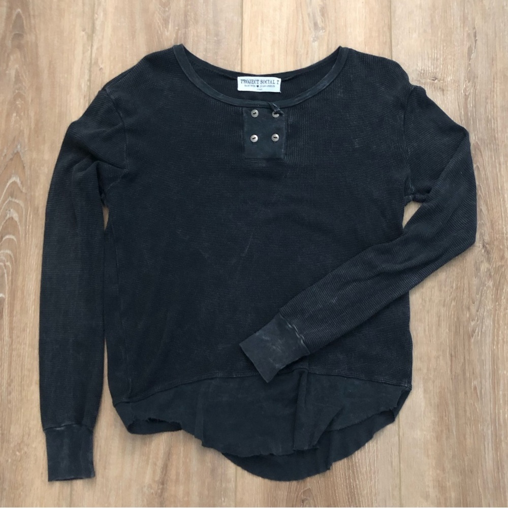 Project‎ Social T Long Sleeve Washed Black Top SIZE XS Streetwear